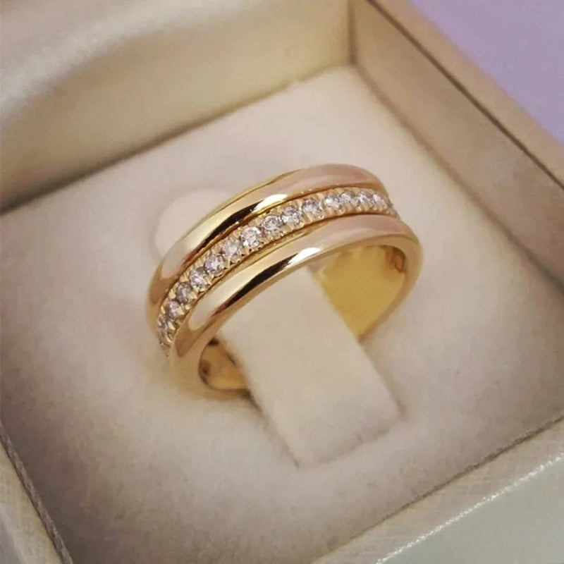 Eleganter Doppelring mit Zirkonia-Besatz