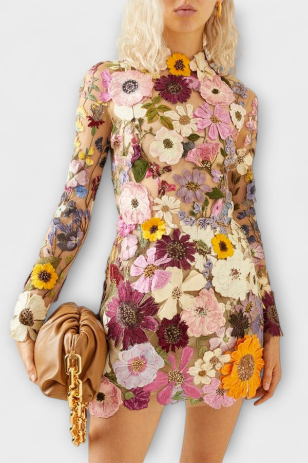 Dolores - Kleid mit 3D-Blumenmuster